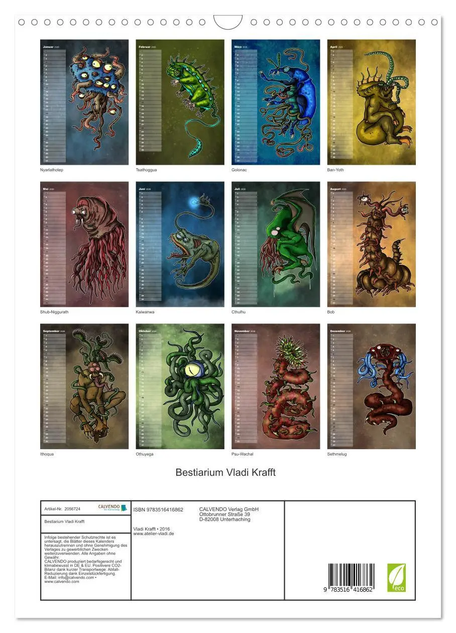 Bild: 9783516416862 | Bestiarium Vladi Krafft (Wandkalender 2026 DIN A3 hoch), CALVENDO...