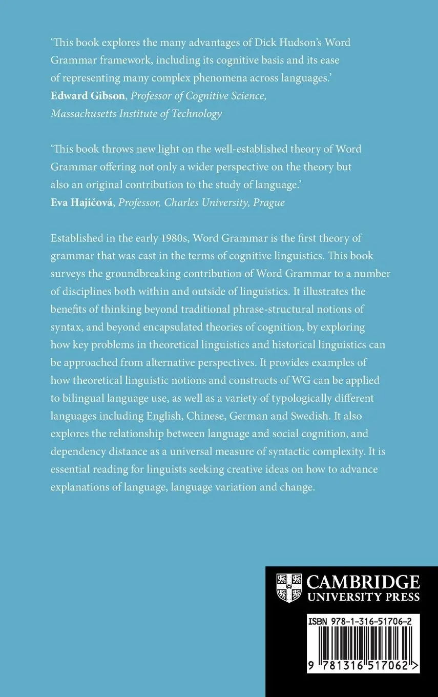 Rückseite: 9781316517062 | Word Grammar, Cognition and Dependency | Eva Duran Eppler (u. a.)