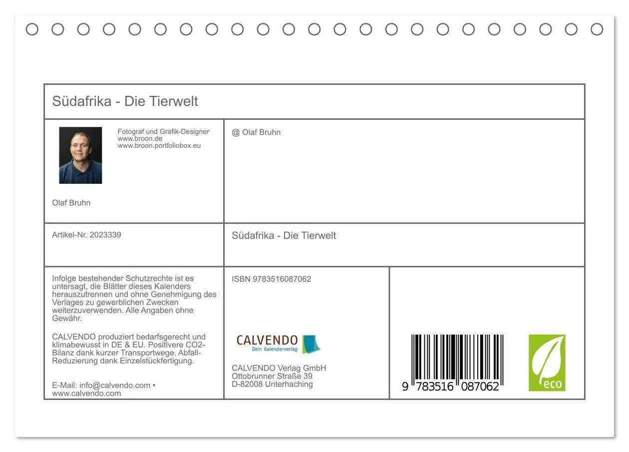 Bild: 9783516087062 | Südafrika - Die Tierwelt (Tischkalender 2026 DIN A5 quer), CALVENDO...