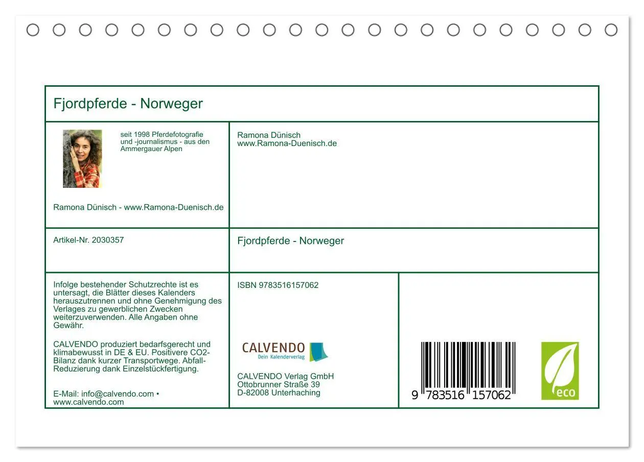 Bild: 9783516157062 | Fjordpferde - Norweger (Tischkalender 2026 DIN A5 quer), CALVENDO...