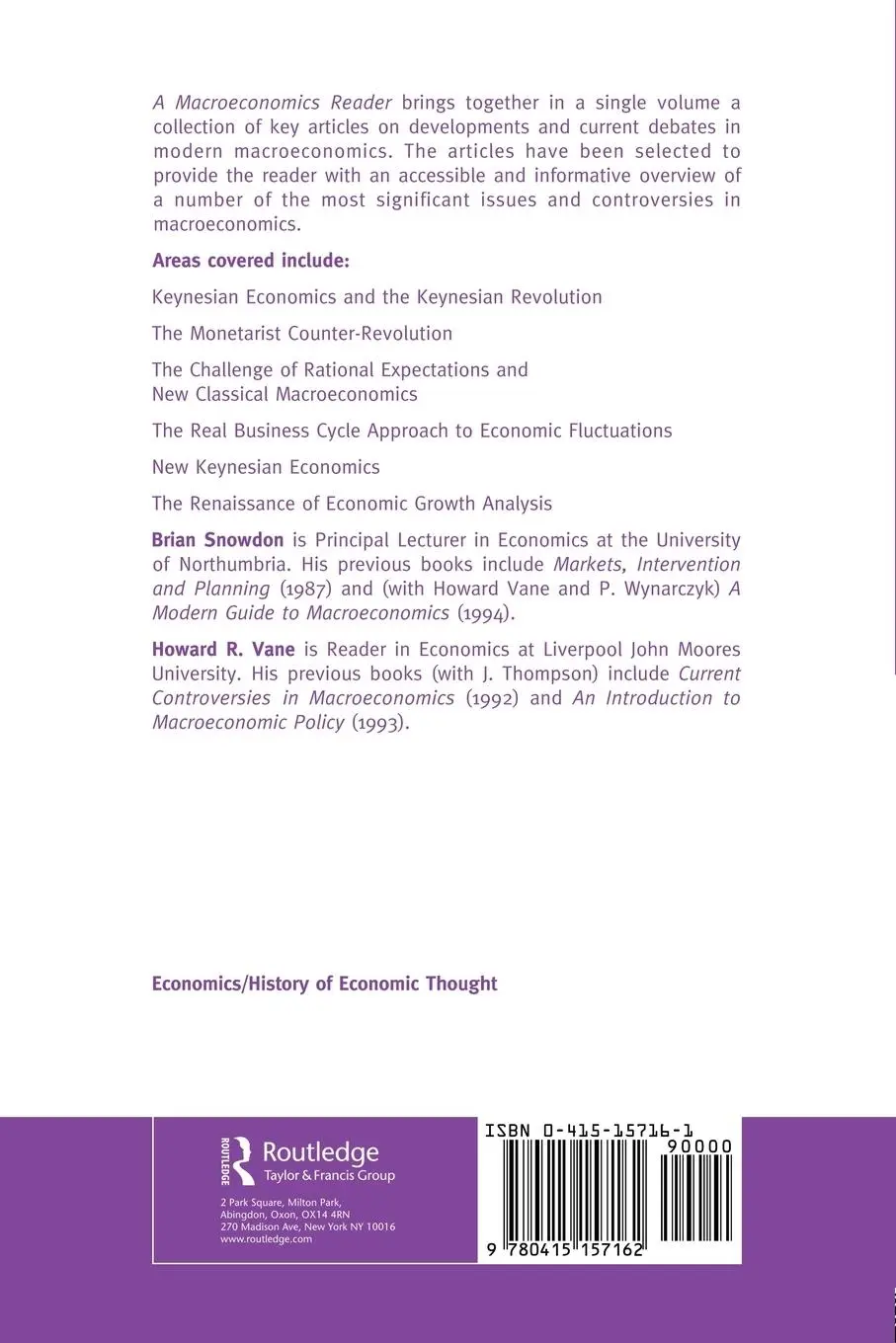 Rückseite: 9780415157162 | A Macroeconomics Reader | Brian Snowdon (u. a.) | Taschenbuch | 1997