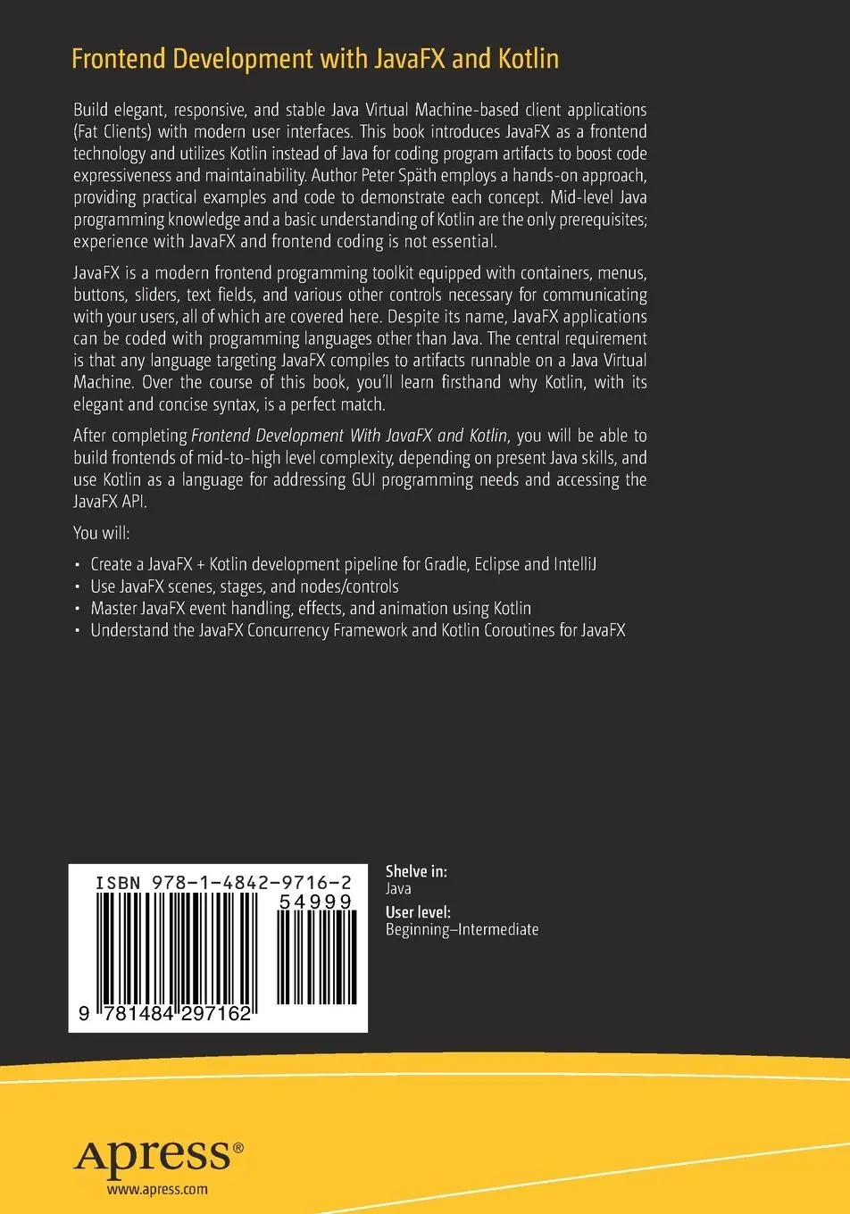 Rückseite: 9781484297162 | Frontend Development with JavaFX and Kotlin | Peter Späth | Buch | xiv