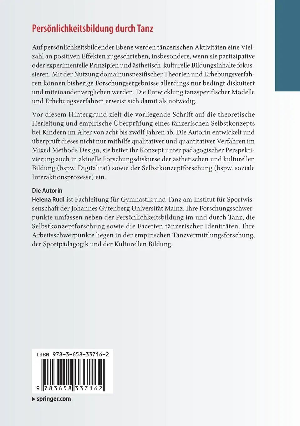 Rückseite: 9783658337162 | Persönlichkeitsbildung durch Tanz | Helena Rudi | Taschenbuch | xxii