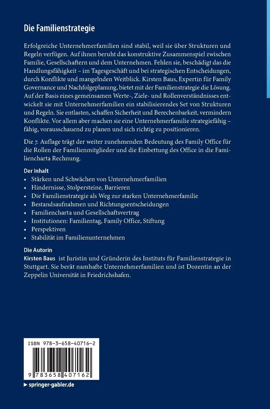 Rückseite: 9783658407162 | Die Familienstrategie | Kirsten Baus | Buch | XXVIII | Deutsch | 2023