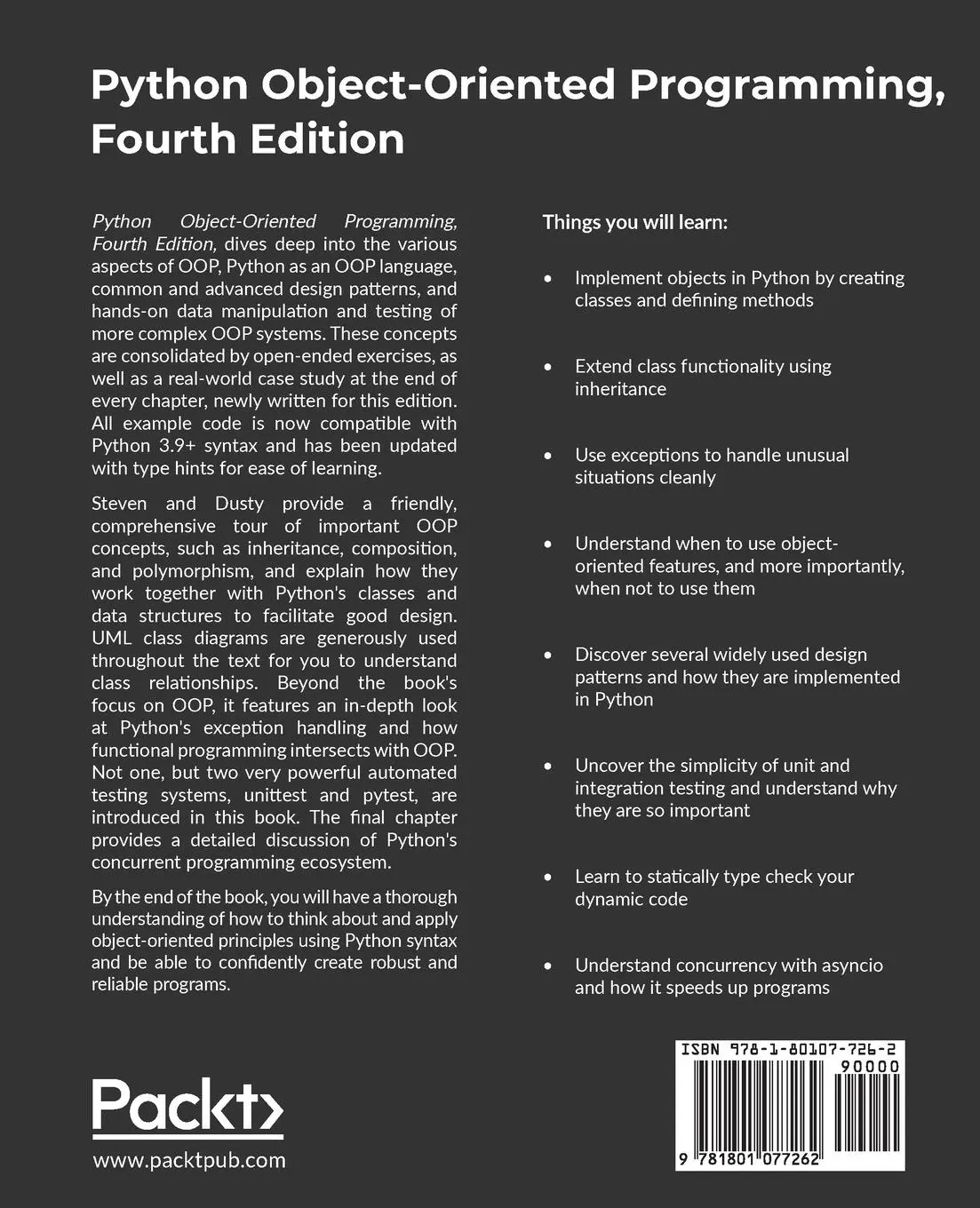 Rückseite: 9781801077262 | Python Object-Oriented Programming - Fourth Edition | Lott (u. a.)