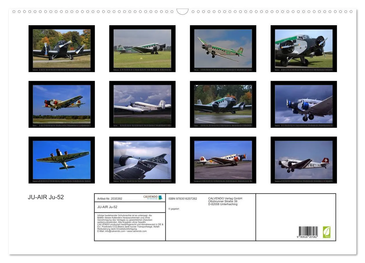 Bild: 9783516207262 | JU-AIR Ju-52 (Wandkalender 2026 DIN A2 quer), CALVENDO Monatskalender