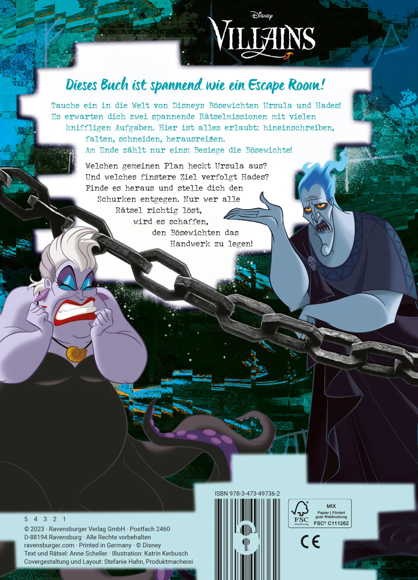 Rückseite: 9783473497362 | Disney Villains - Ravensburger Exit Room Rätsel: Besiege Ursula und...