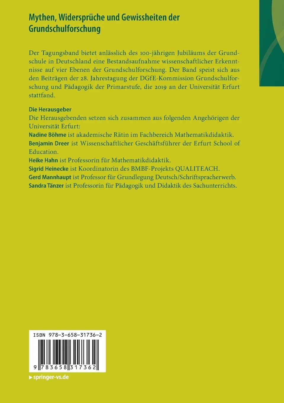 Rückseite: 9783658317362 | Mythen, Widersprüche und Gewissheiten der Grundschulforschung | Buch