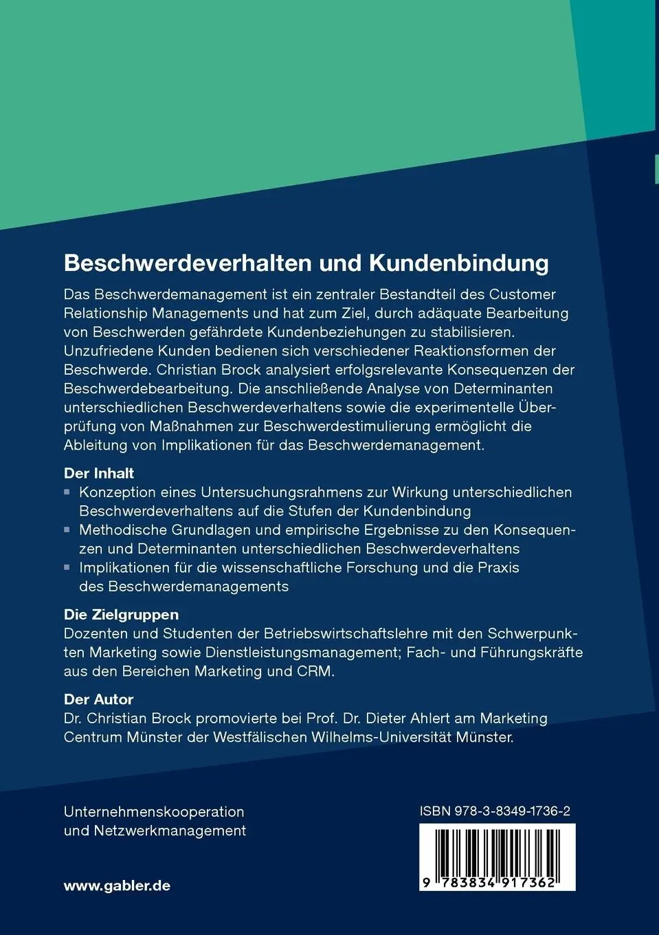 Rückseite: 9783834917362 | Beschwerdeverhalten und Kundenbindung | Christian Brock | Taschenbuch
