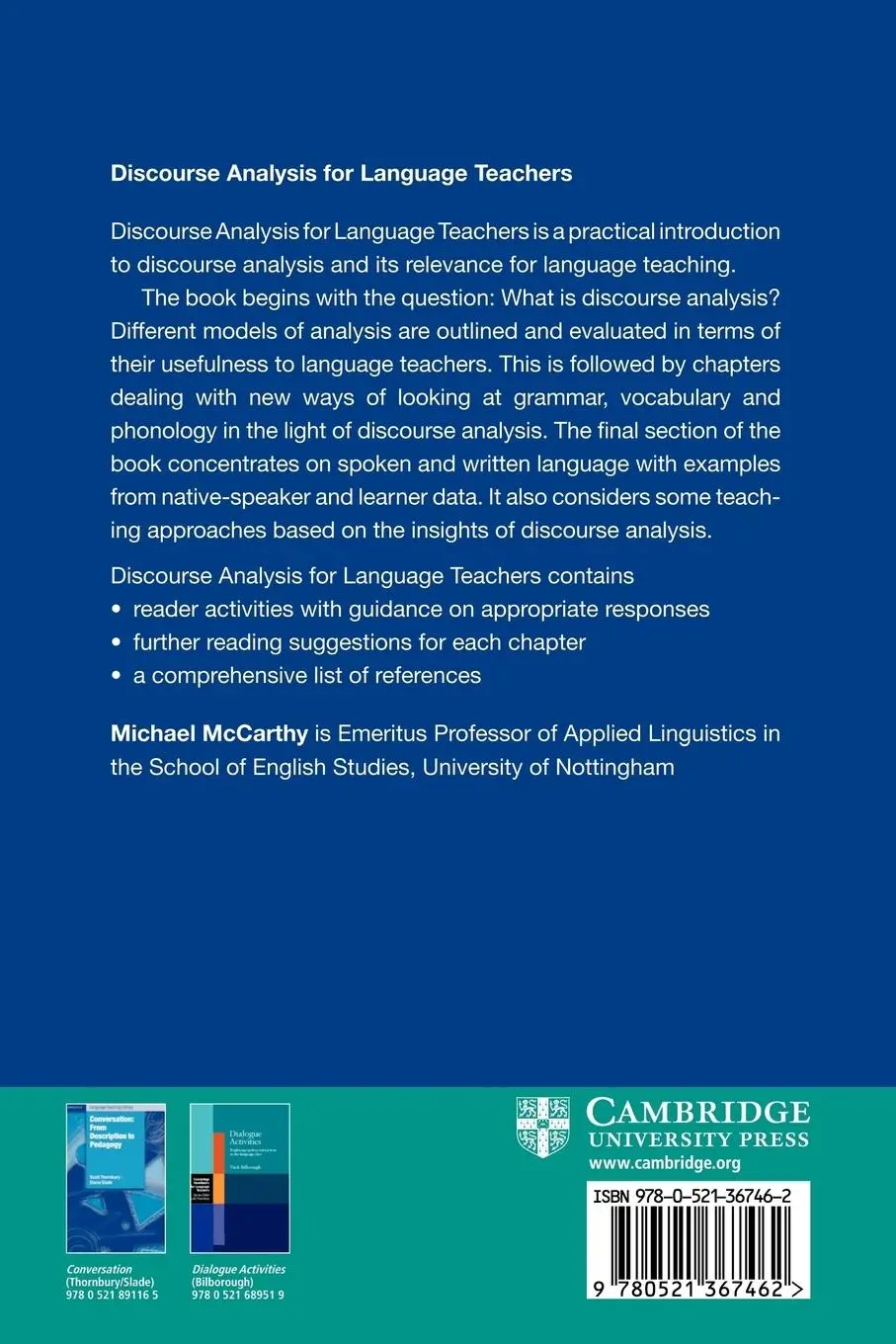 Rückseite: 9780521367462 | Discourse Analysis for Language Teachers | Michael Mccarthy | Buch