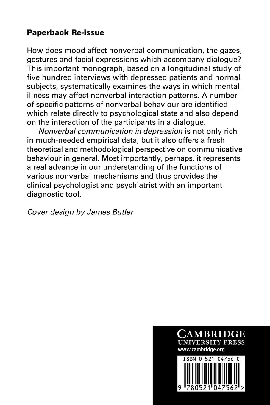 Rückseite: 9780521047562 | Non-Verbal Communication in Depression | Heiner Ellgring | Taschenbuch