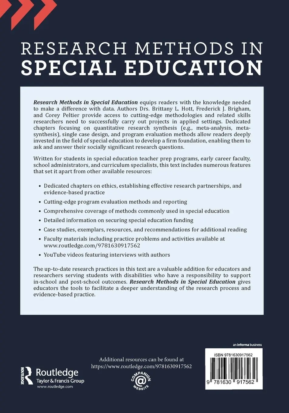 Rückseite: 9781630917562 | Research Methods in Special Education | Brittany Hott (u. a.) | Buch
