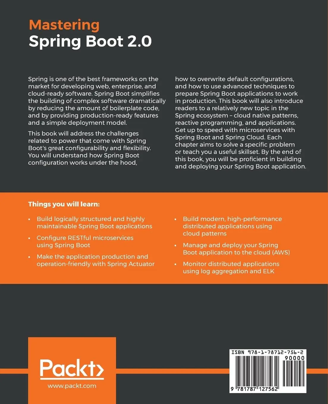 Rückseite: 9781787127562 | Mastering Spring Boot 2.0 | Dinesh Rajput | Taschenbuch | Englisch