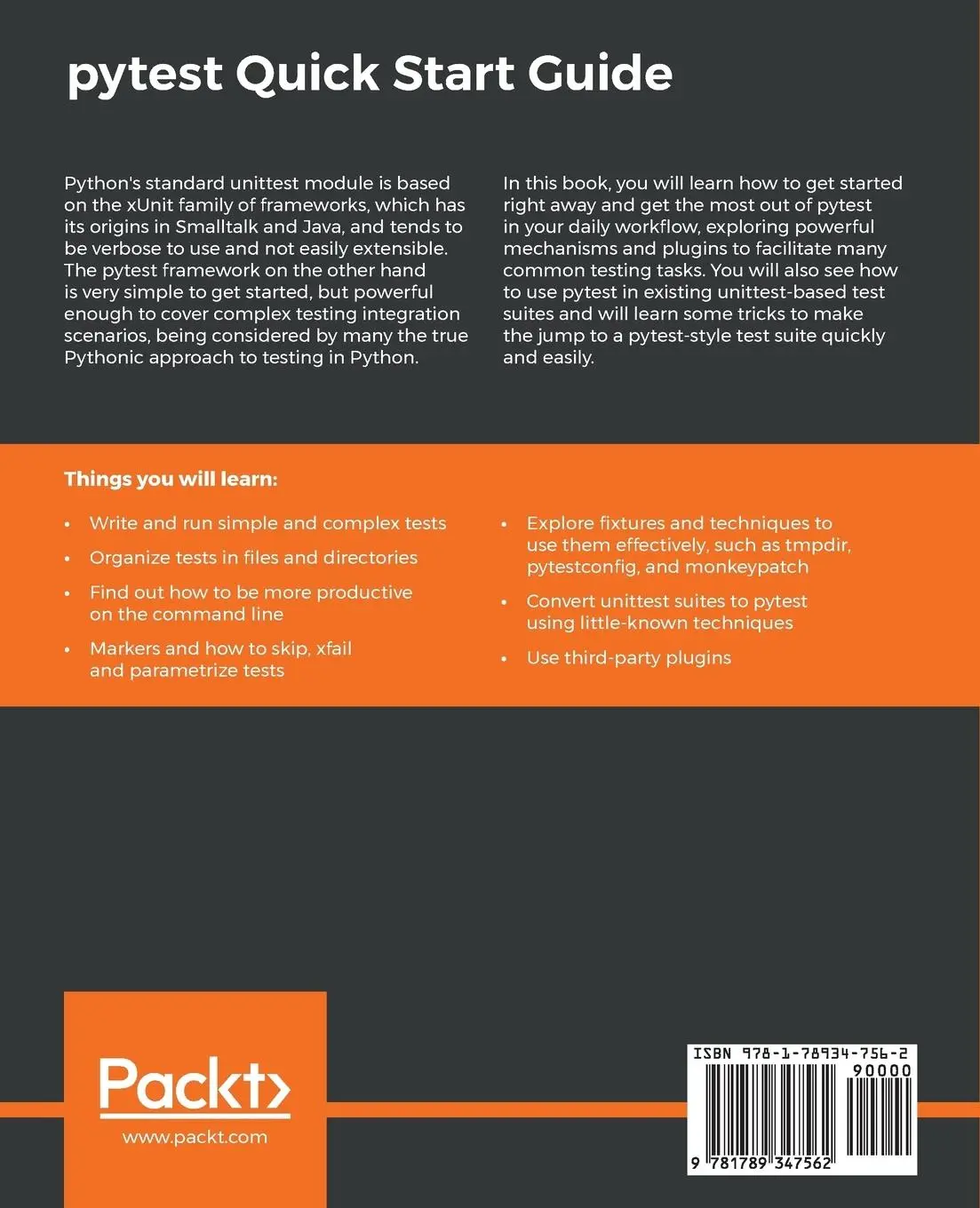 Rückseite: 9781789347562 | pytest Quick Start Guide | Bruno Oliviera | Taschenbuch | Englisch