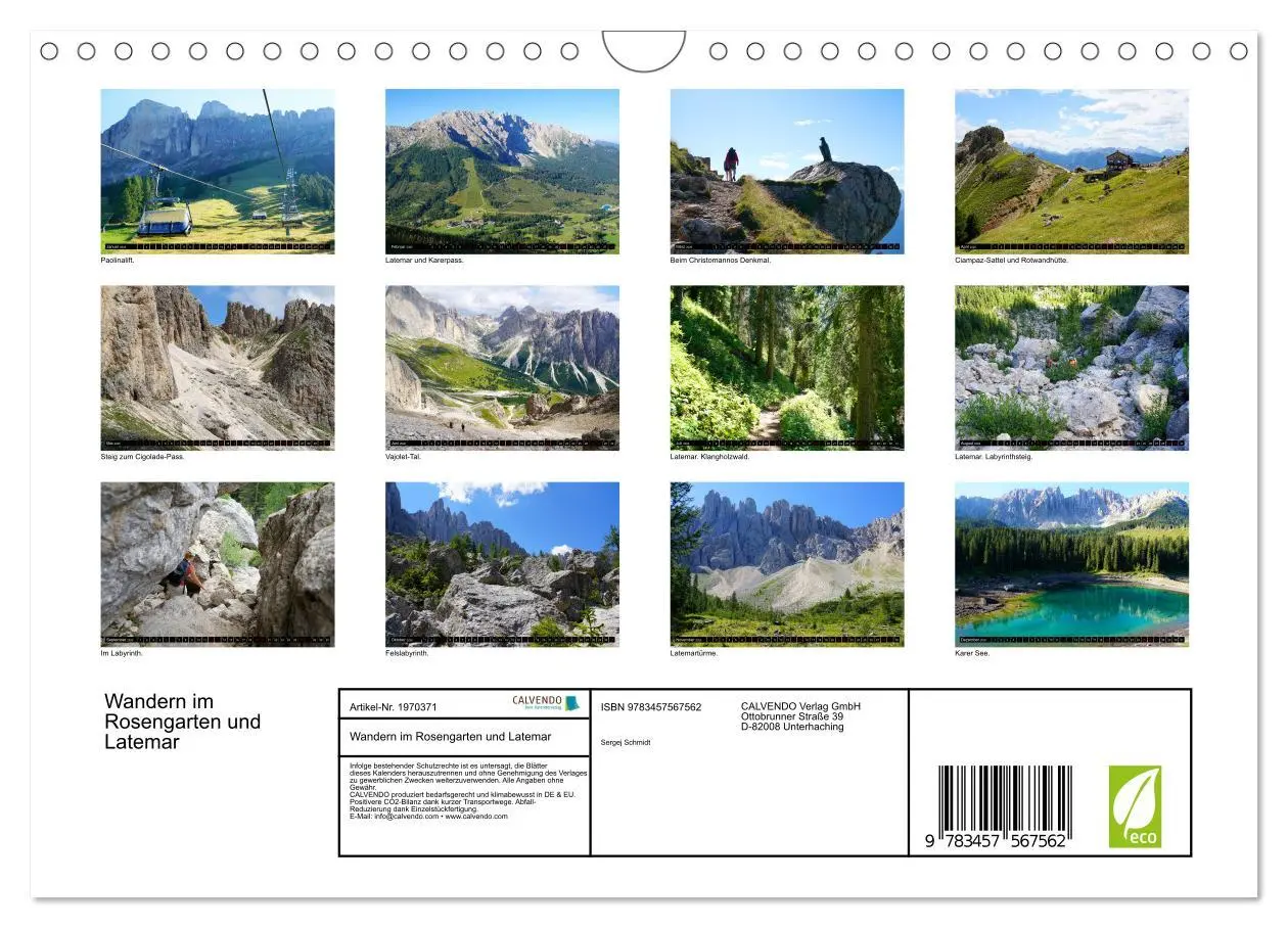 Bild: 9783457567562 | Wandern im Rosengarten und Latemar (Wandkalender 2026 DIN A4 quer),...