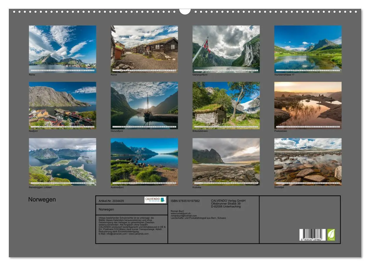 Bild: 9783516197662 | Norwegen (Wandkalender 2026 DIN A2 quer), CALVENDO Monatskalender