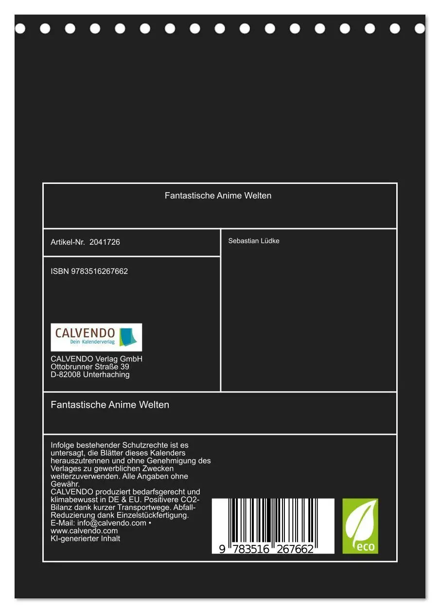 Bild: 9783516267662 | Fantastische Anime Welten (Tischkalender 2026 DIN A5 hoch),...