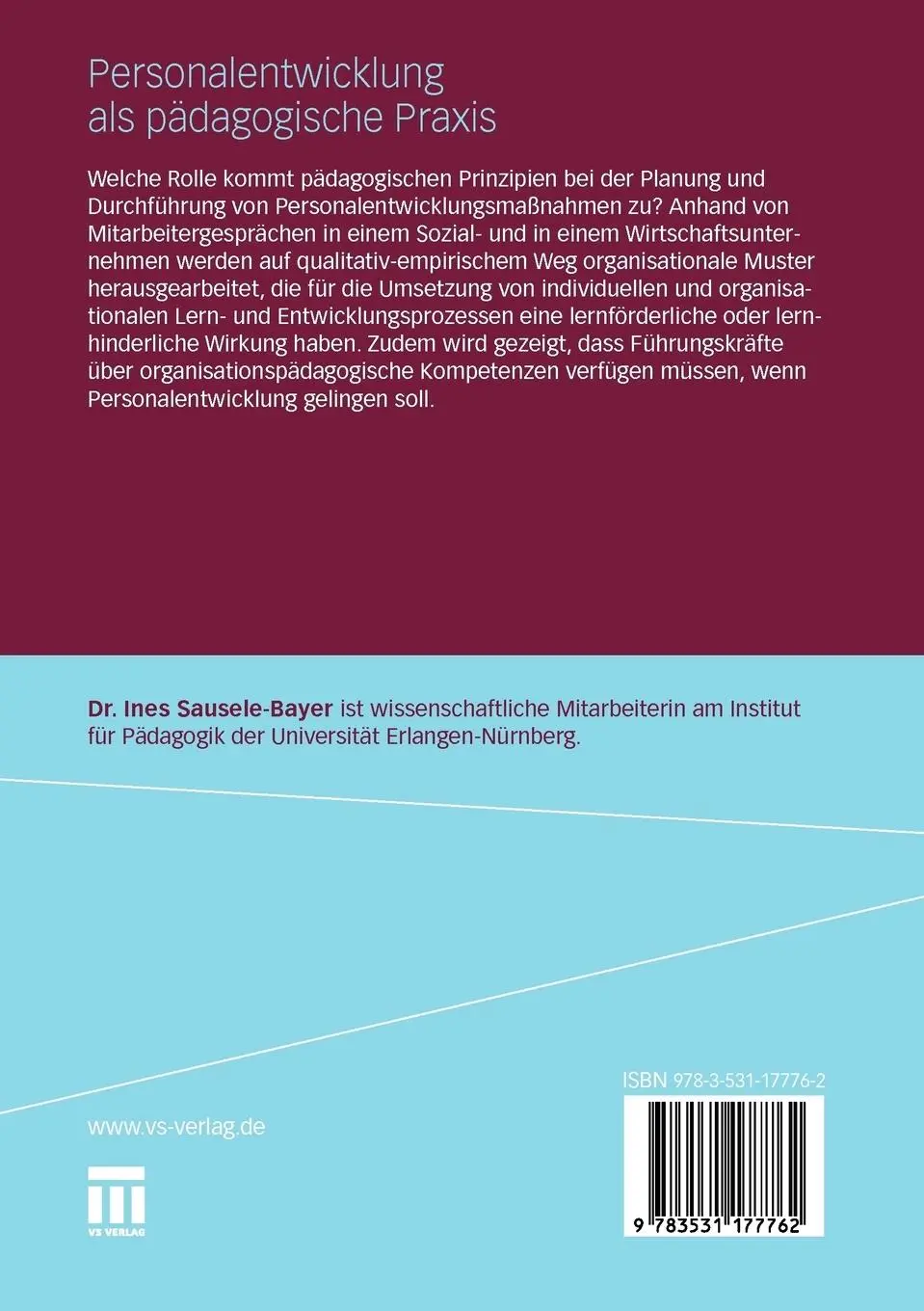 Rückseite: 9783531177762 | Personalentwicklung als pädagogische Praxis | Ines Sausele-Bayer