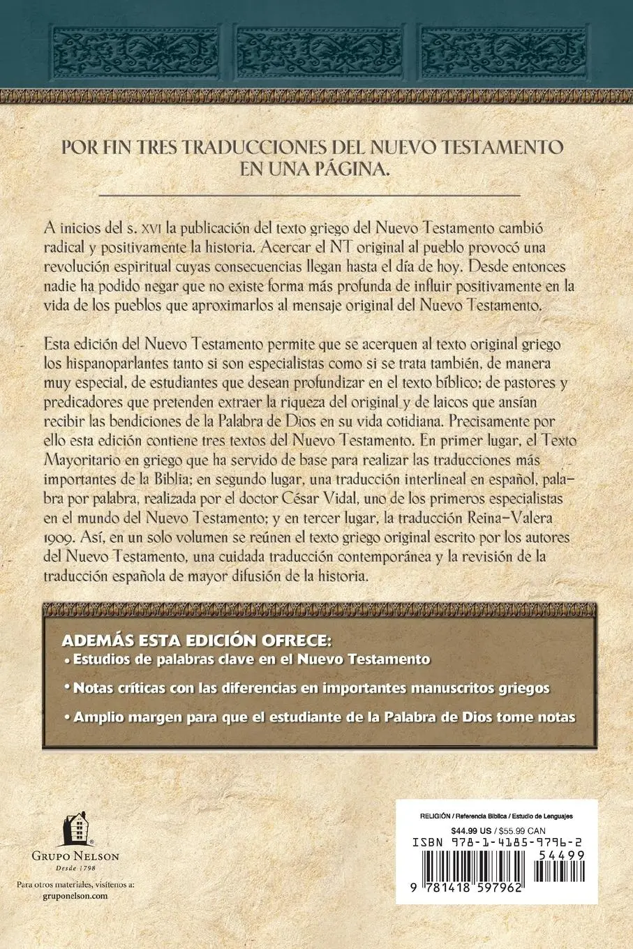 Rückseite: 9781418597962 | Majority Text Greek-Spanish Interlinear New Testament | César Vidal