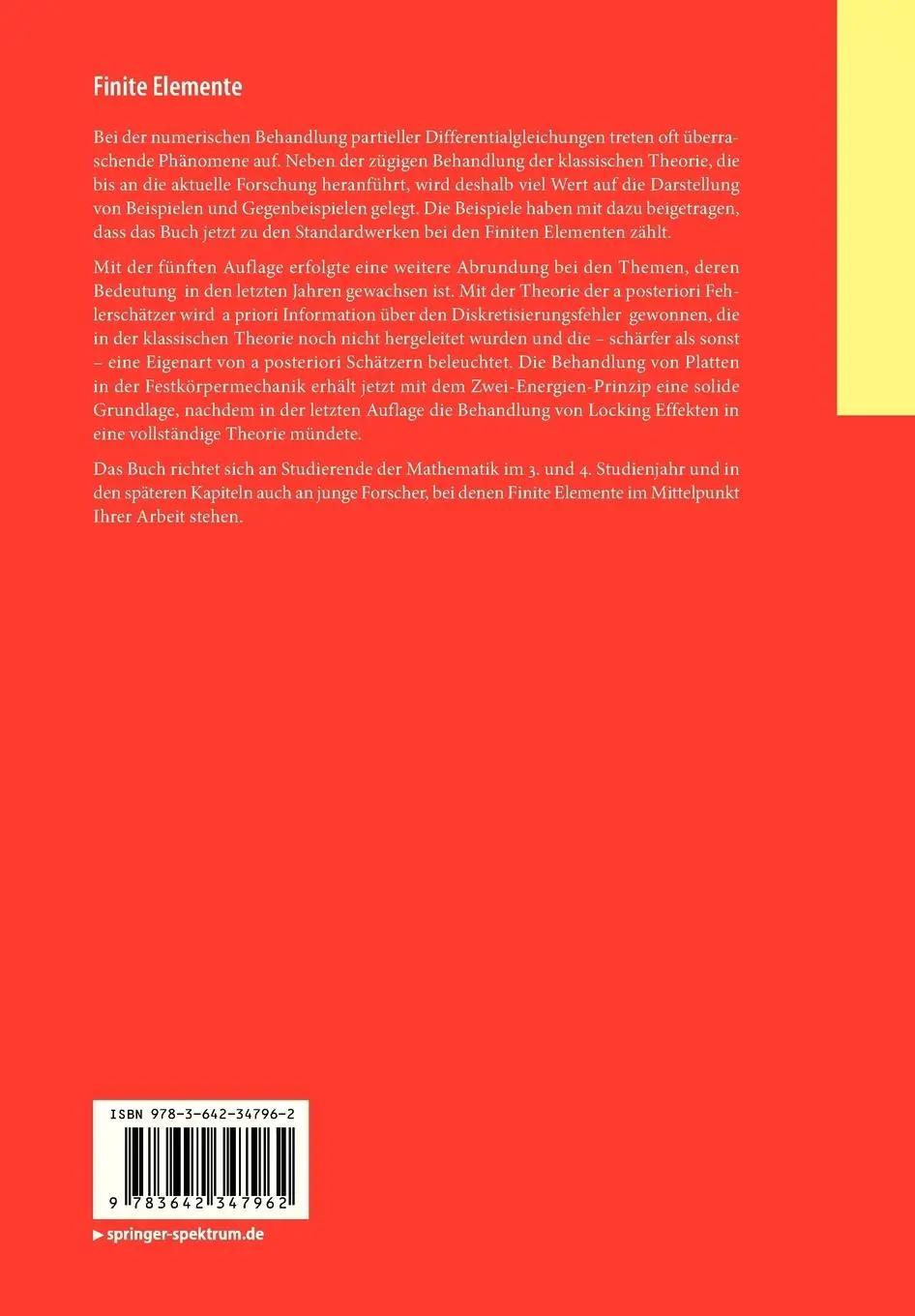 Rückseite: 9783642347962 | Finite Elemente | Dietrich Braess | Taschenbuch | xvi | Deutsch | 2013