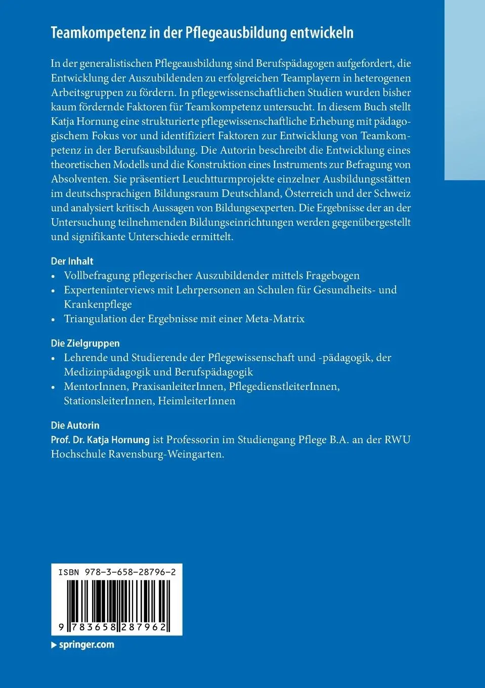 Rückseite: 9783658287962 | Teamkompetenz in der Pflegeausbildung entwickeln | Katja Hornung