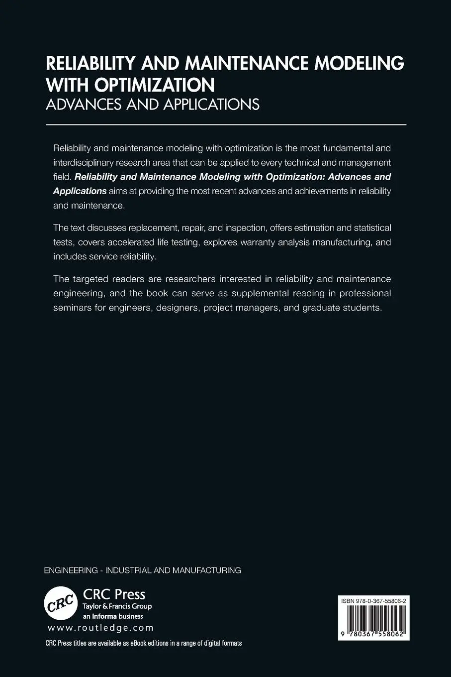 Rückseite: 9780367558062 | Reliability and Maintenance Modeling with Optimization | Taschenbuch