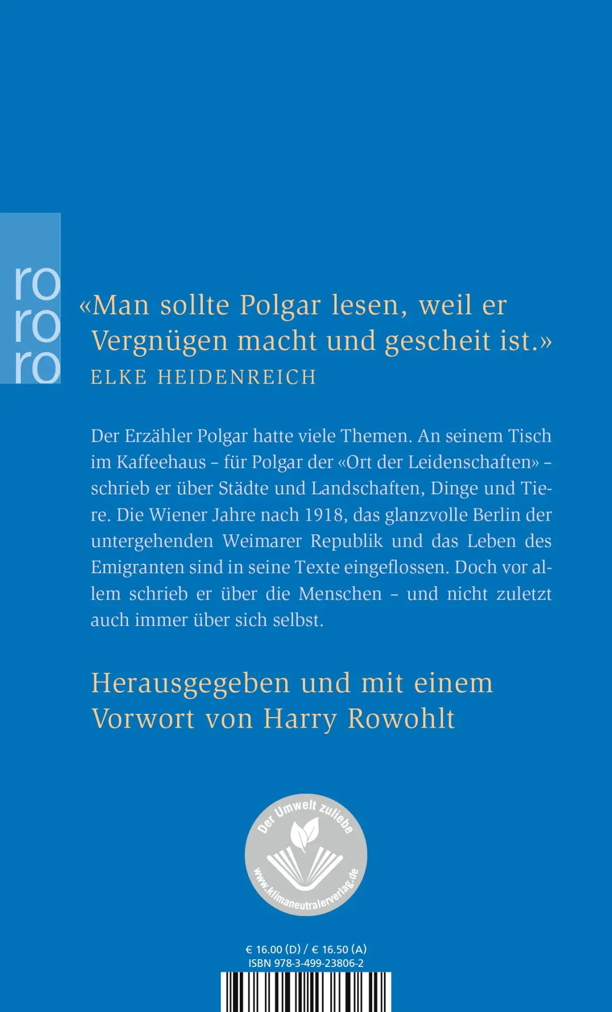 Rückseite: 9783499238062 | Das große Lesebuch | Alfred Polgar | Taschenbuch | 427 S. | Deutsch