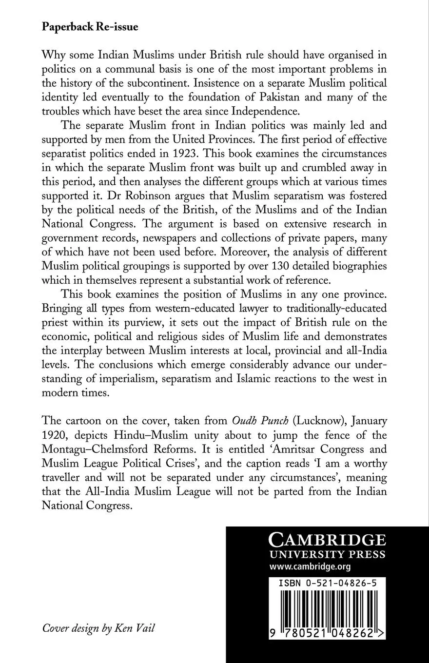 Rückseite: 9780521048262 | Separatism Among Indian Muslims | Francis Robinson | Taschenbuch
