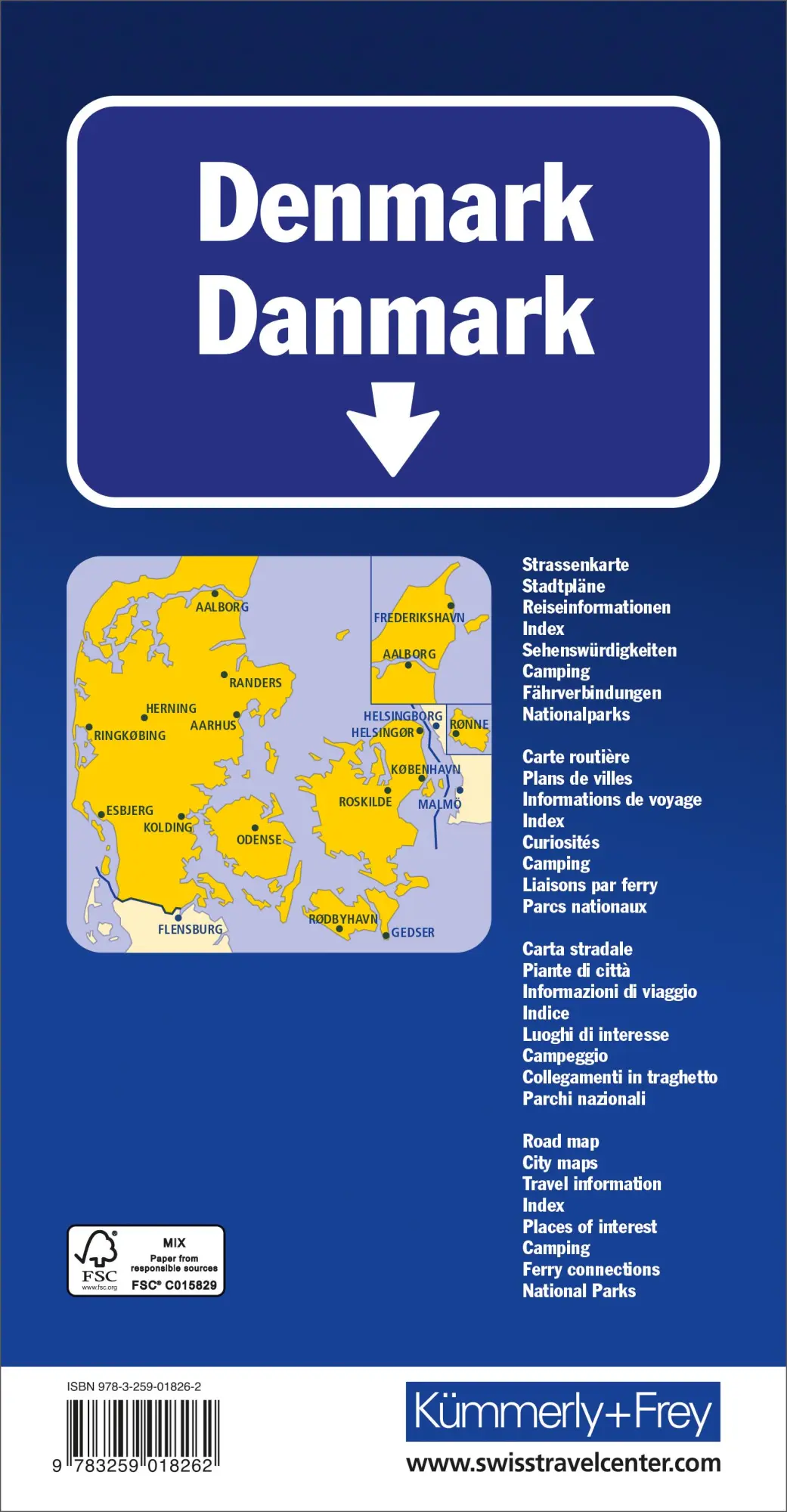 Rückseite: 9783259018262 | Kümmerly+Frey Strassenkarte Dänemark 1:300.000 | AG | (Land-)Karte