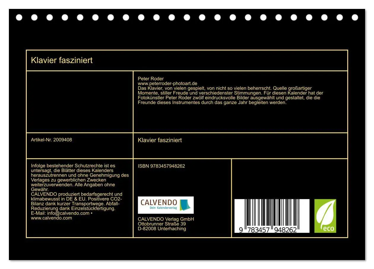 Bild: 9783457948262 | Klavier fasziniert (Tischkalender 2026 DIN A5 quer), CALVENDO...
