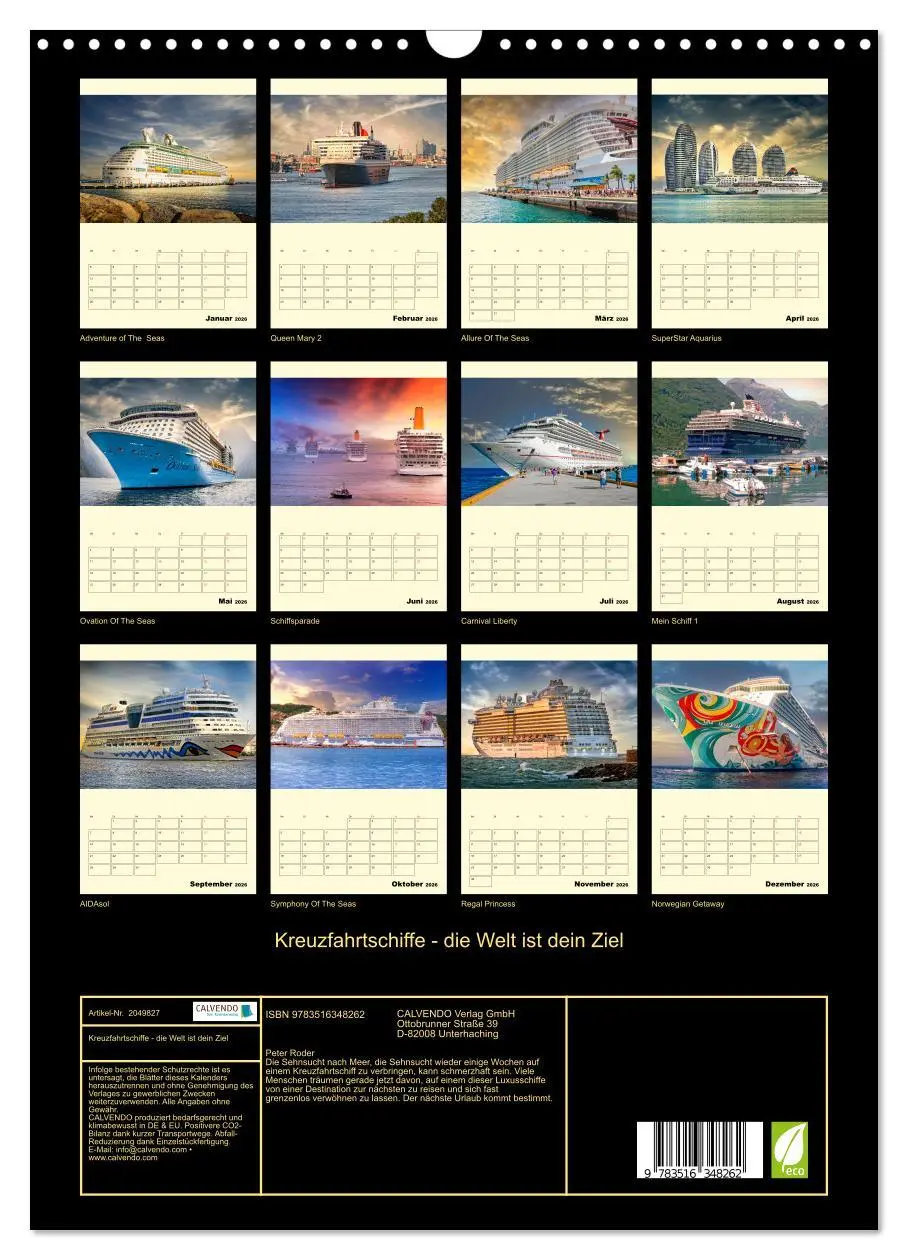 Bild: 9783516348262 | Kreuzfahrtschiffe - die Welt ist dein Ziel (Wandkalender 2026 DIN...