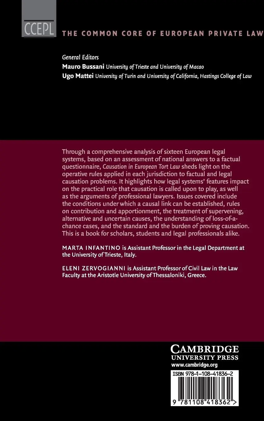 Rückseite: 9781108418362 | Causation in European Tort Law | Eleni Zervogianni (u. a.) | Buch
