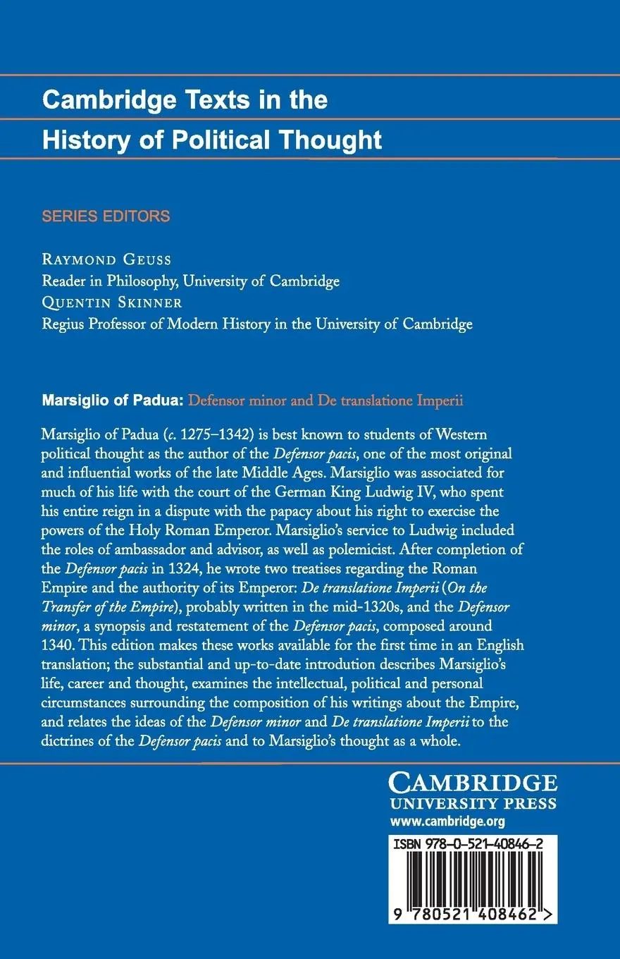 Rückseite: 9780521408462 | Marsiglio of Padua | 'Defensor minor' and 'De translatione imperii'