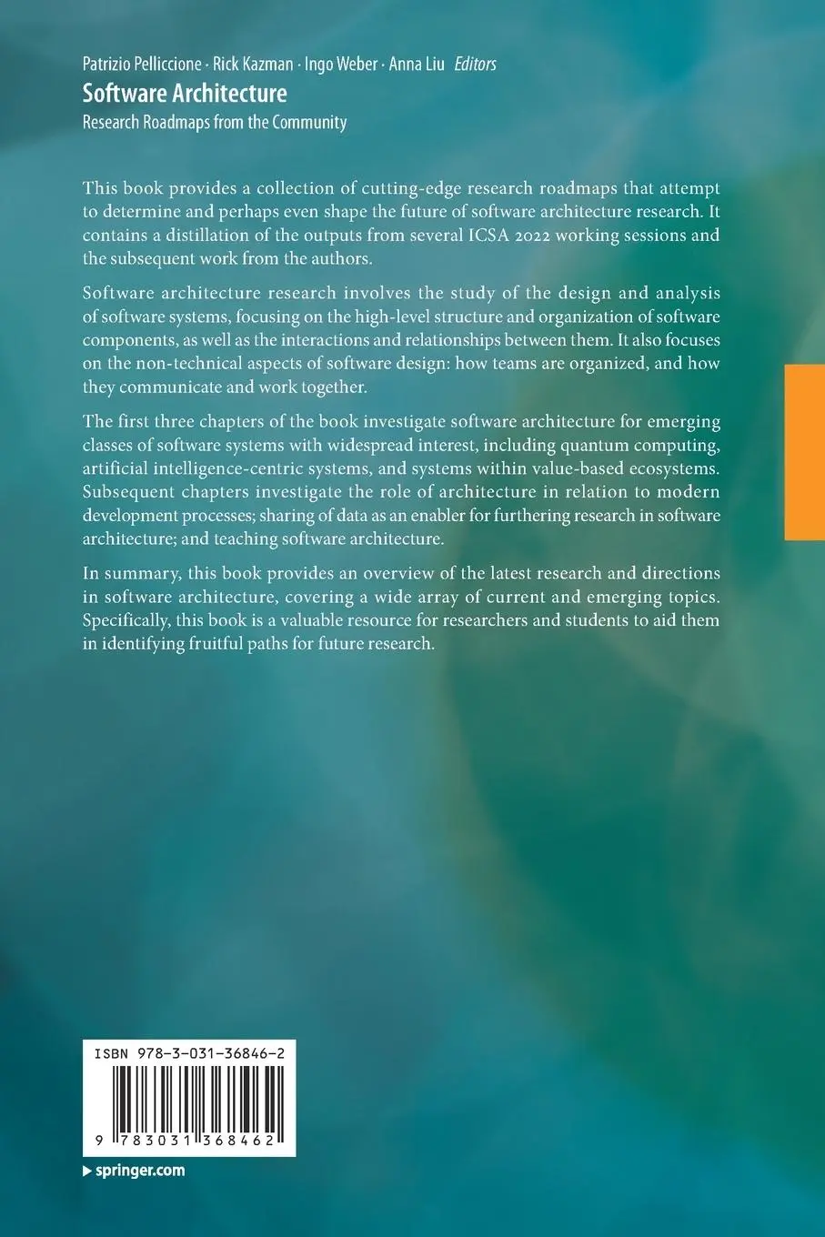 Rückseite: 9783031368462 | Software Architecture | Research Roadmaps from the Community | Buch