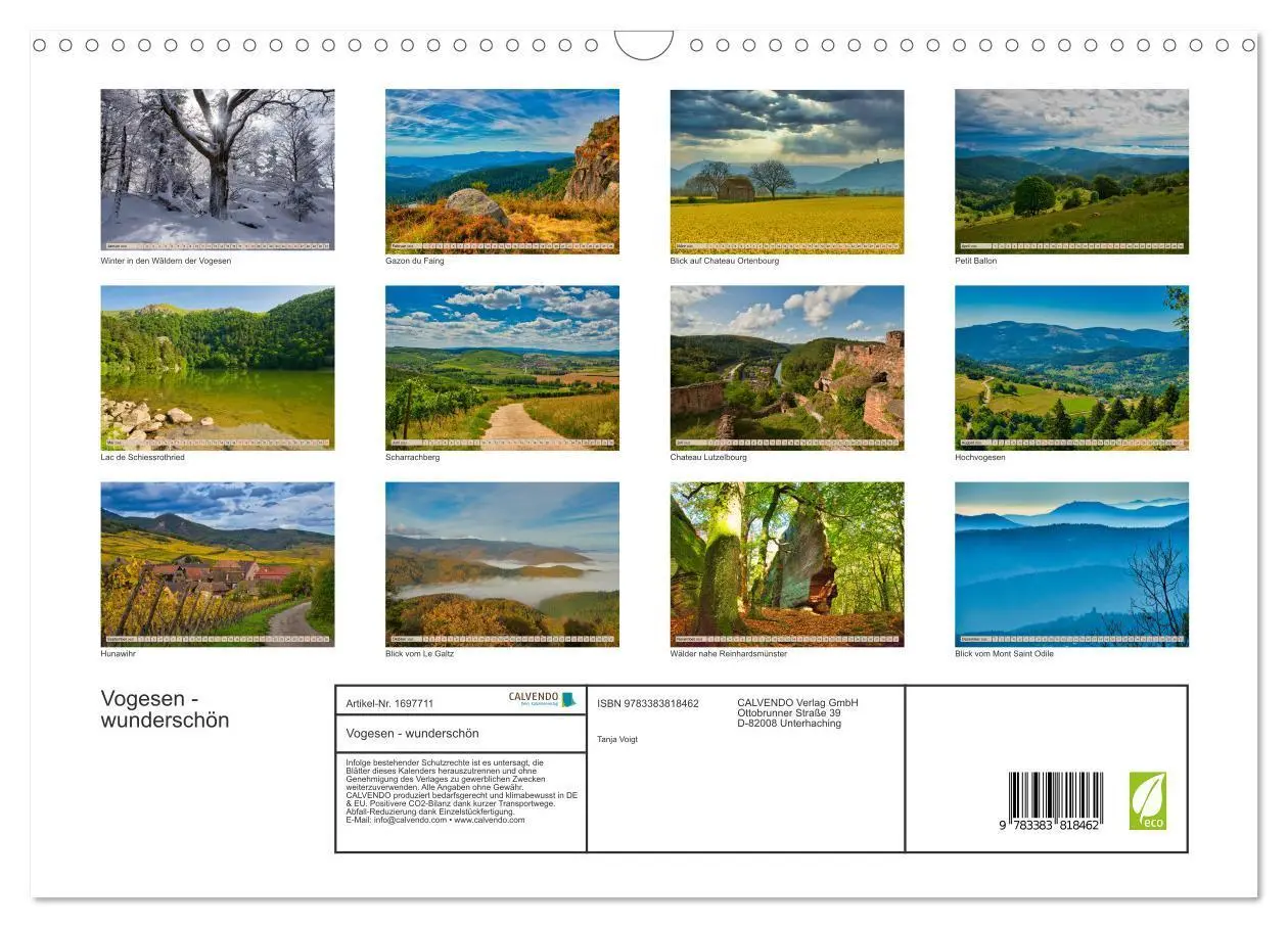 Bild: 9783383818462 | Vogesen - wunderschön (Wandkalender 2025 DIN A3 quer), CALVENDO...