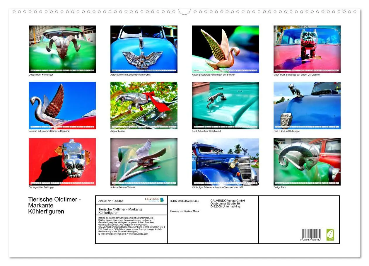 Bild: 9783457548462 | Tierische Oldtimer - Markante Kühlerfiguren (Wandkalender 2026 DIN...