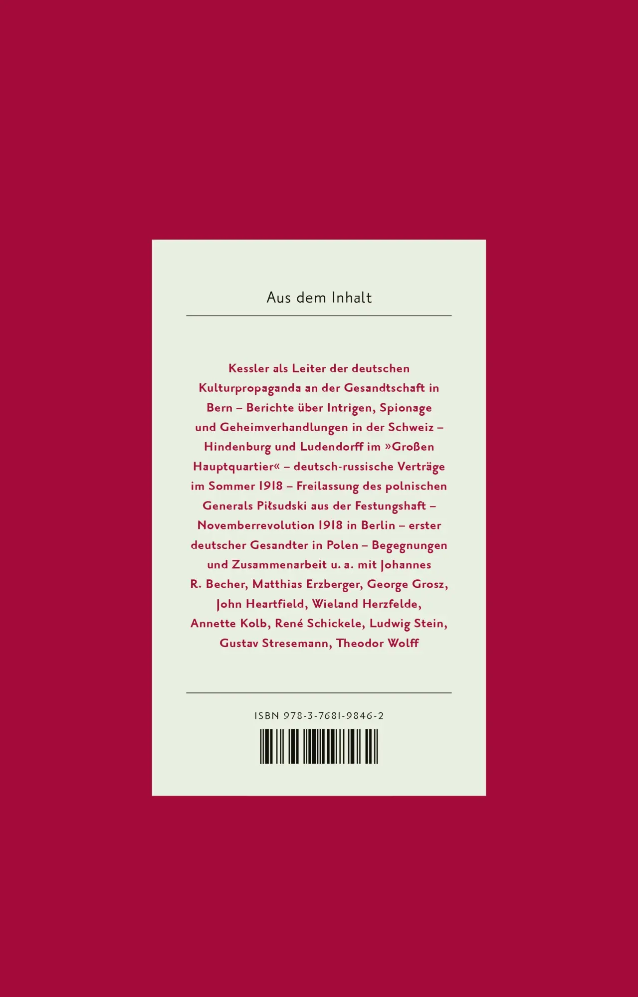 Rückseite: 9783768198462 | Das Tagebuch (1880-1937), Band 6 | 1916-1918 | Harry Graf Kessler