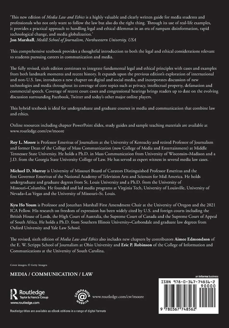 Rückseite: 9780367748562 | Media Law and Ethics | Roy L. Moore (u. a.) | Taschenbuch | Englisch