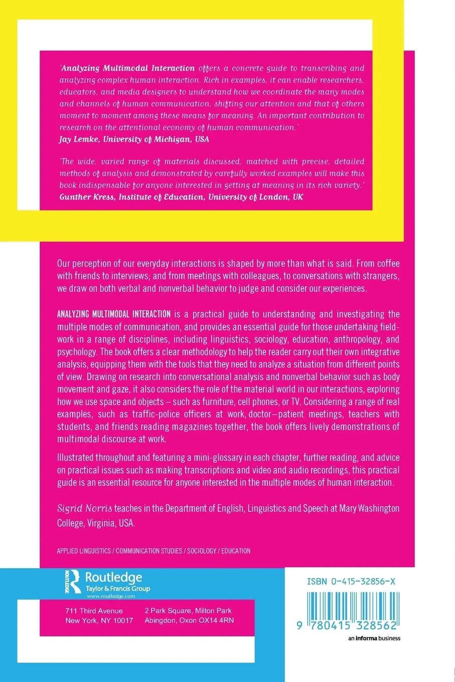 Rückseite: 9780415328562 | Analyzing Multimodal Interaction | A Methodological Framework | Norris
