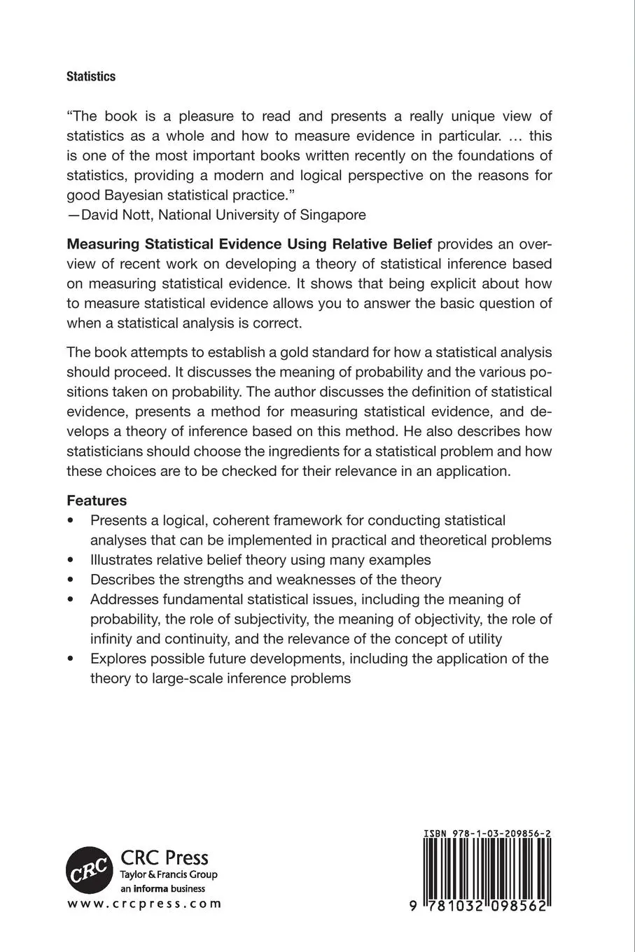 Rückseite: 9781032098562 | Measuring Statistical Evidence Using Relative Belief | Michael Evans