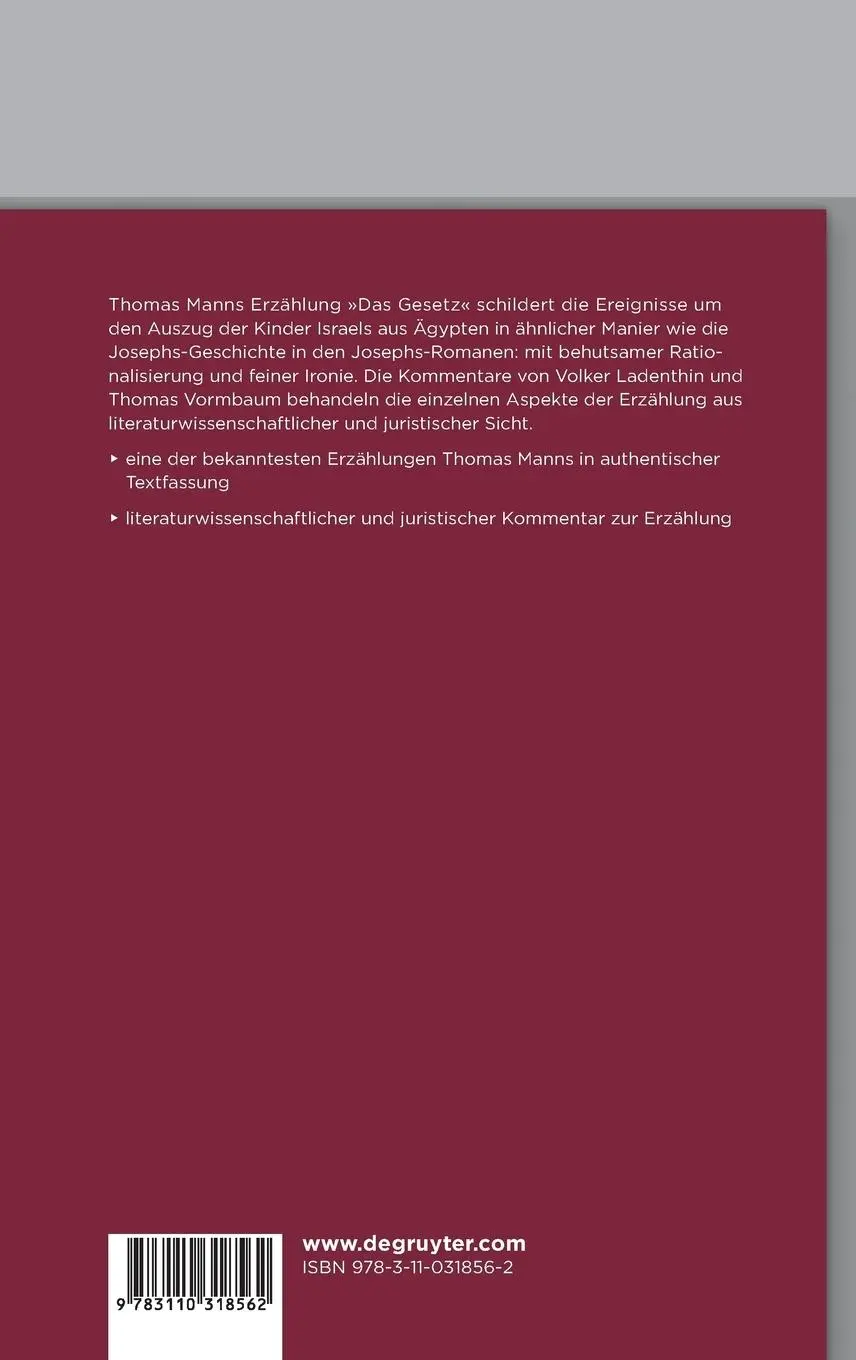 Rückseite: 9783110318562 | Das Gesetz | Novelle (1944) | Thomas Mann | Buch | VI | Deutsch | 2013