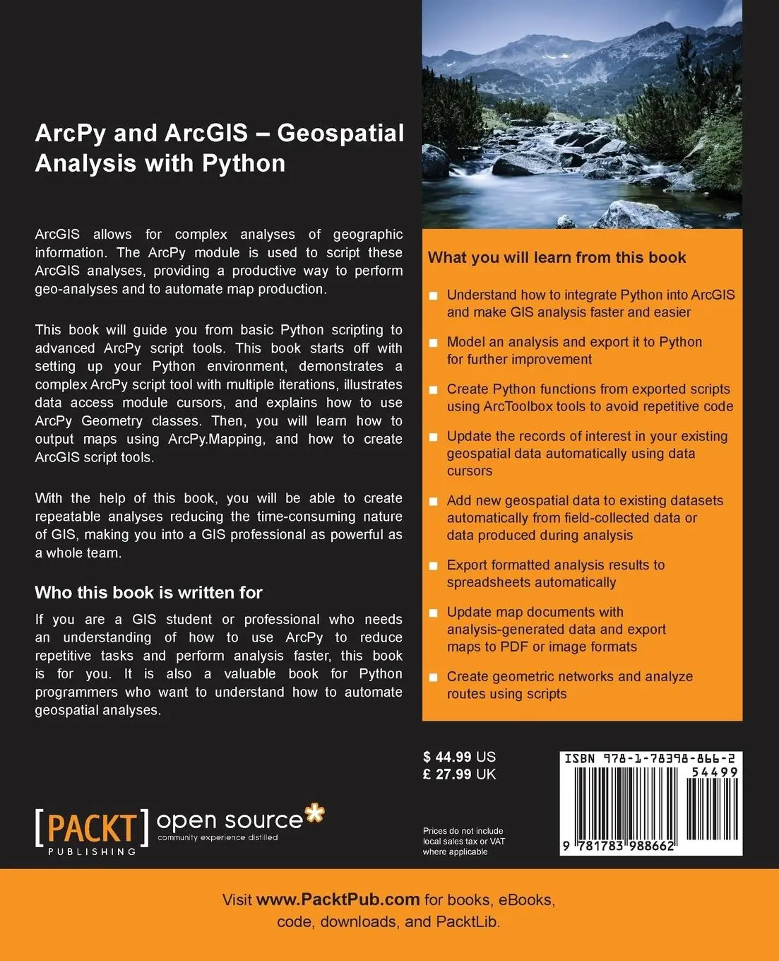 Rückseite: 9781783988662 | ArcPy and ArcGIS | Geospatial Analysis with Python | Silas Toms | Buch