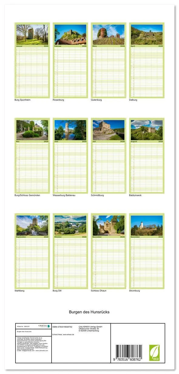 Bild: 9783516608762 | Familienplaner 2026 - Burgen des Hunsrücks mit 5 Spalten...
