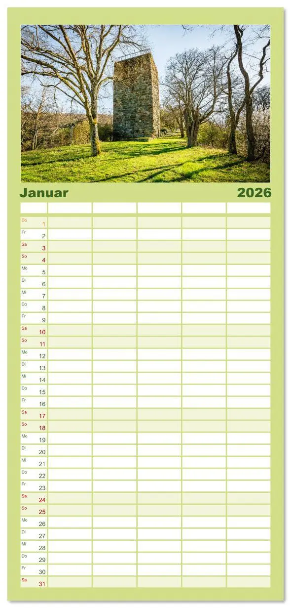 Bild: 9783516608762 | Familienplaner 2026 - Burgen des Hunsrücks mit 5 Spalten...
