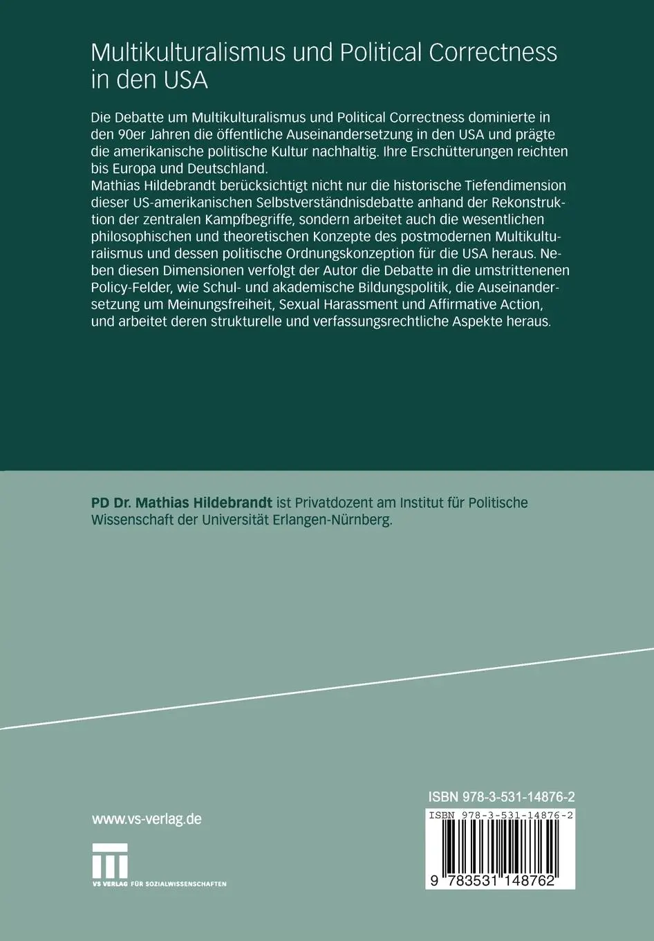 Rückseite: 9783531148762 | Multikulturalismus und Political Correctness in den USA | Hildebrandt