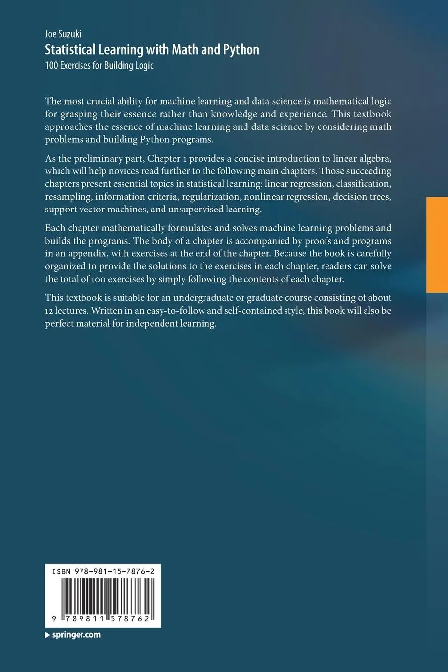 Rückseite: 9789811578762 | Statistical Learning with Math and Python | Joe Suzuki | Taschenbuch