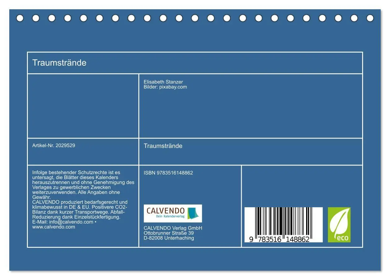 Bild: 9783516148862 | Traumstrände (Tischkalender 2026 DIN A5 quer), CALVENDO Monatskalender