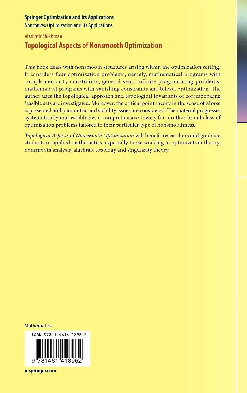 Rückseite: 9781461418962 | Topological Aspects of Nonsmooth Optimization | Vladimir Shikhman