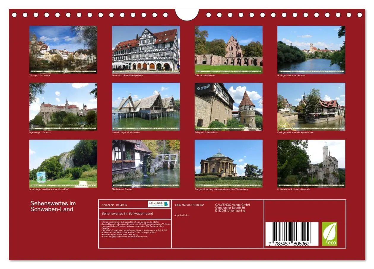 Bild: 9783457808962 | Sehenswertes im Schwaben-Land (Wandkalender 2026 DIN A4 quer),...
