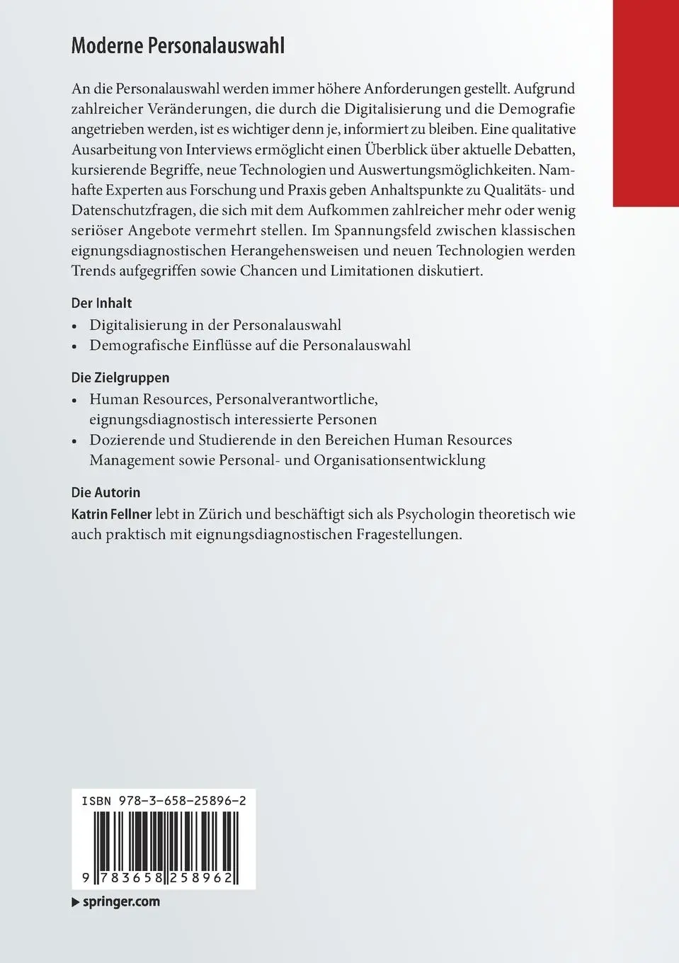 Rückseite: 9783658258962 | Moderne Personalauswahl | Katrin Fellner | Taschenbuch | xiii | 2019